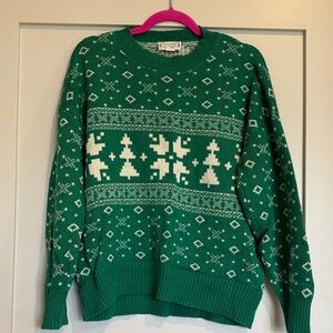Green Holiday Sweater with White Pattern